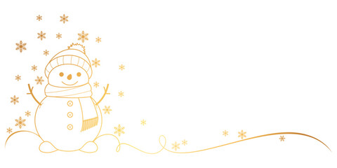 snowman christmas with a snowflake in gold line art style. christmas element vector eps 10