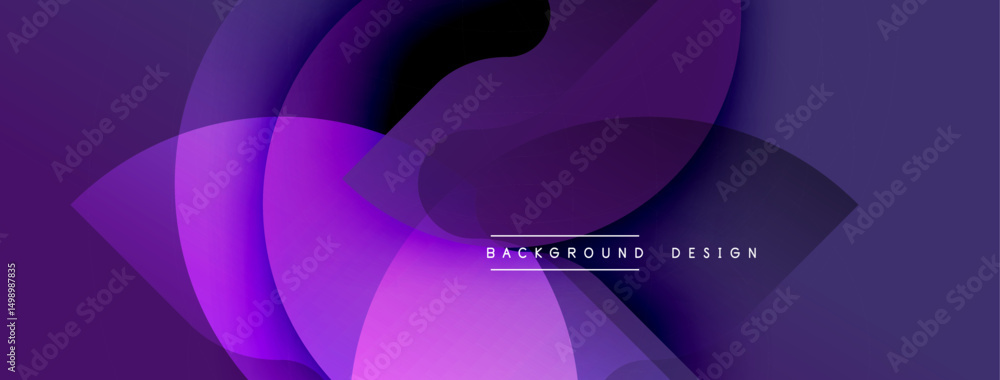 Fototapete Abstract purple design features overlapping fluid shapes. Gradient colors create dynamic visual effect. Modern background element.