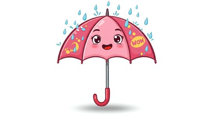 Cute cartoon umbrella with raindrops creates a whimsical weather scene