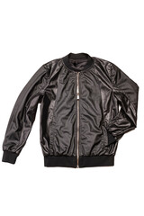 Fashion Ideas and Concepts. Flatlay of Mens Fashionable New Leather Jacket Isolated on White Background.