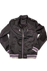 Fashion Concepts. Flatlay of Mens Fashionable New Black Jacket Isolated on White Background.