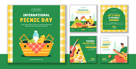 Social Media Post Template for International Picnic Day in Hand Drawn Style