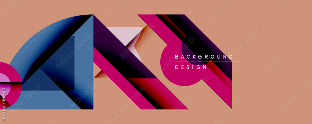 Poster abstract geometric composition. overlapping shapes create dynamic visual effect. gradient colorsblue