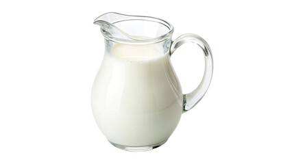 Glass jug filled of fresh milk isolated on transparent background