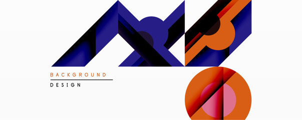 Abstract geometric composition. Overlapping shapes create dynamic visual effect. Blue, orange hues dominate design. Minimalist style, modern aesthetic.