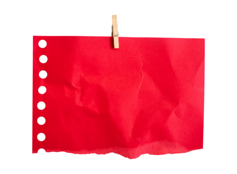 red torn paper with push pin isolated on white