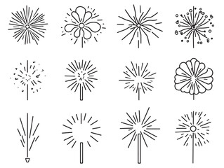 Detailed fireworks line art for holiday event decorations
