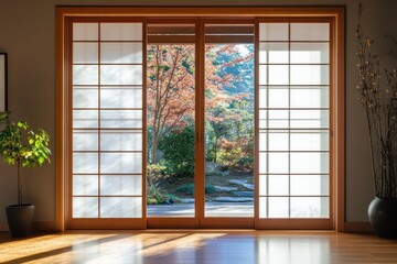 Tranquil Japanese-style sliding doors, garden view