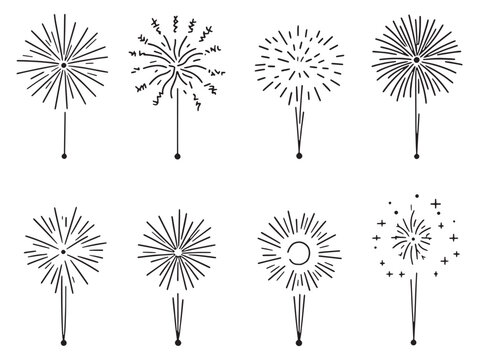 Elegant fireworks line art vector for creative projects