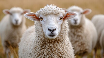 Fototapeta premium Sheep wool texture, fluffy white fibers, pasture background