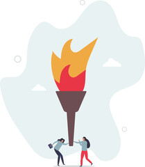 Successor plan, baton pass or transfer to new chosen leader, change new CEO or collaboration to achieve goal and win business competition concept, character life .