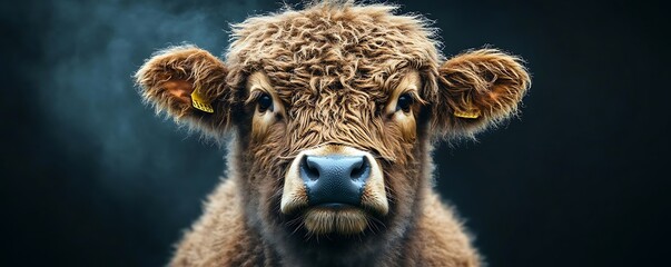 Fototapeta premium Highland calf portrait, dark background