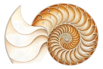 Obraz premium An isolated white nautilus shell with a spiral pattern showcases the animal's natural fractal design