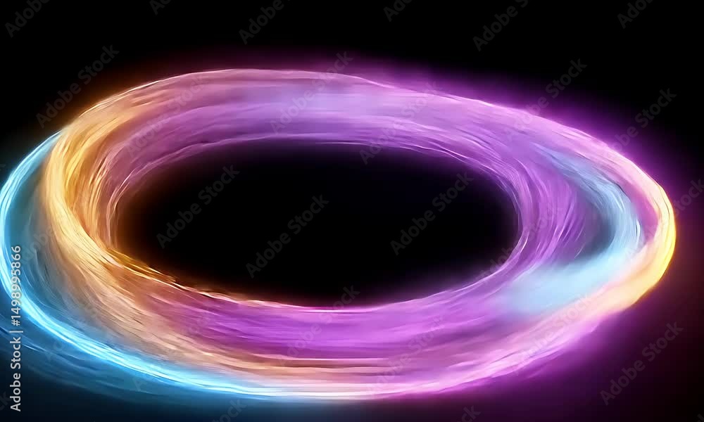 Poster abstract glowing rings rotating with color changes