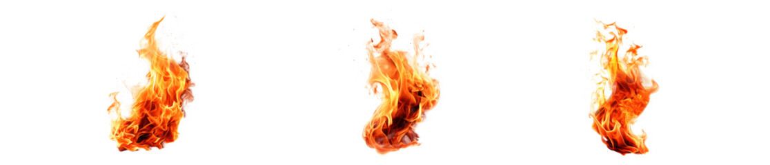 set of different hot fire and flames isolated on white or transparent png