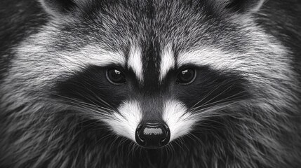 Obraz premium 67. Raccoon fur detail with masked face pattern, urban backyard background