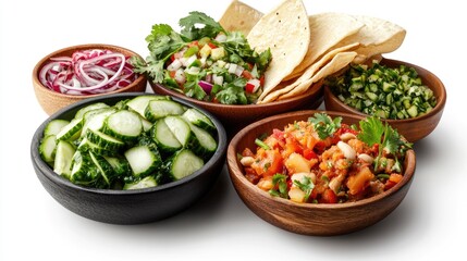 Fresh Vegetable Dishes and Tortilla Chips for Healthy Eating