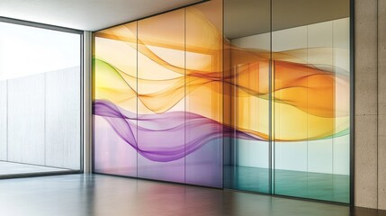 Modern, colorful, abstract glass partitions
