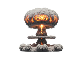 Nuclear Explosion 3D Render of Atomic Bomb Blast isolated on transparent background