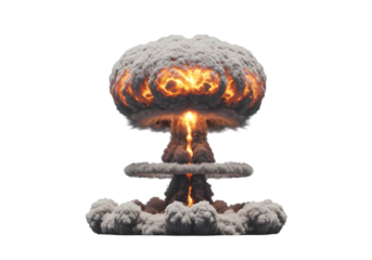 Nuclear Explosion 3D Render of Atomic Bomb Blast isolated on transparent background