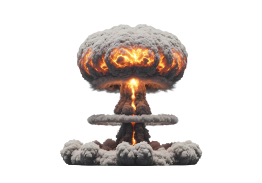 Nuclear Explosion 3D Render of Atomic Bomb Blast isolated on transparent background