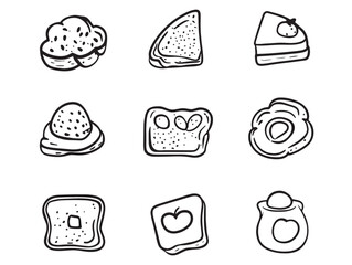 Delicious French Toast Food Line Art Vector Icon Collection
