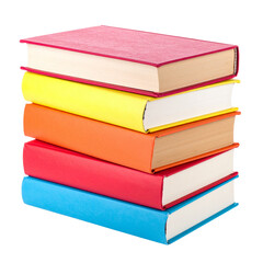Fototapeta premium A stack of five colorful hardcover books arranged neatly.