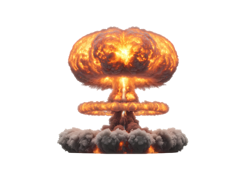 Atomic Bomb Explosion Nuclear Blast Mushroom Cloud Fireball Image isolated on transparent background