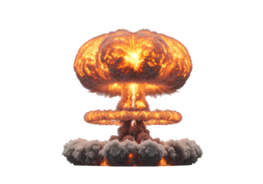 Atomic Bomb Explosion Nuclear Blast Mushroom Cloud Fireball Image isolated on transparent background