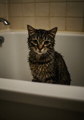Wet Cat in bathtub