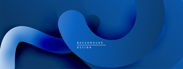 Abstract blue background. Smooth shapes overlap creating dynamic flow. Gradient shades offer depth, modern aesthetic.