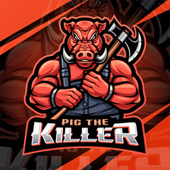 Pig the killer esport mascot logo design