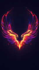 neon fire phoenix on black background, glowing energy wings, perfect for AMOLED display, ultra contrast