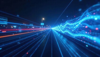 Fototapeta premium Abstract blue energy streaks, light speed warp effect, space, illustration, dynamic