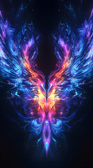 neon fire phoenix on black background, glowing energy wings, perfect for AMOLED display, ultra contrast