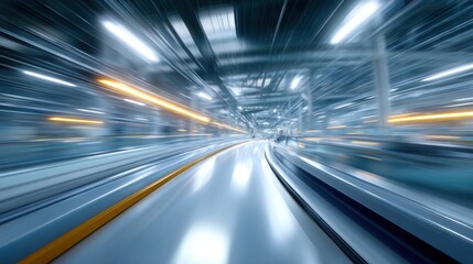 Fototapeta premium Dynamic motion blur creates an impression of speed and energy, resembling a futuristic industrial environment.