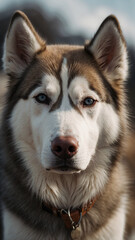 Obraz premium Realistic Portrait of Siberian Husky with Blue Eyes and Reddish Fur