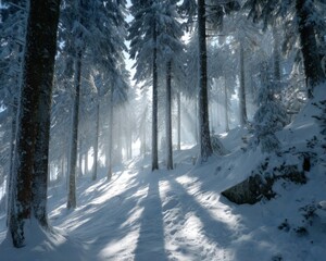 Naklejka premium Sunlit Winter Forest Path