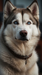 Obraz premium Realistic Portrait of Siberian Husky with Blue Eyes and Reddish Fur