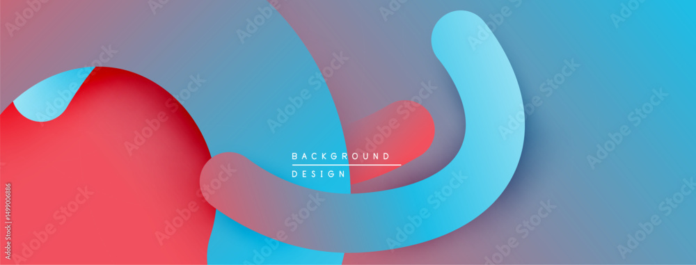 Poster Abstract layers overlap, creating dynamic visual flow. Red, blue hues blend with purple gradients. Modern design element.