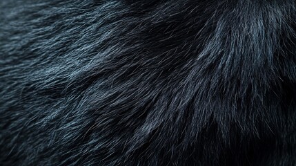 Fototapeta premium Black lemur fur macro, silky dark coat, Madagascar forest background