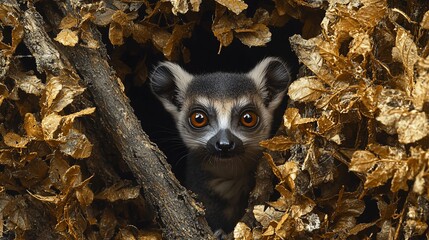 Fototapeta premium Mouse lemur fur texture, small fine gray coat, tropical underbrush background