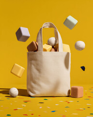 Light tan fabric grocery tote styled with minimalist details, offering a versatile and eco-conscious accessory for daily use