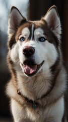 Obraz premium Realistic Portrait of Siberian Husky with Blue Eyes and Reddish Fur