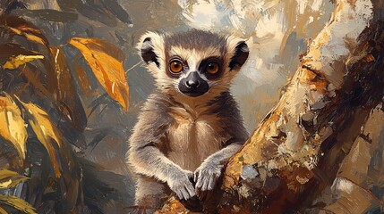 Fototapeta premium Mouse lemur fur texture, small fine gray coat, tropical underbrush background