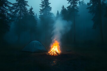 Misty Forest Camping at Dusk: Tranquil Outdoor Adventure for Relaxation and Exploration