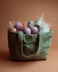 Lush green tote bag filled with a mystery product, adding an element of intrigue and style to sustainable fashion