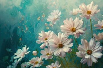 white chrysanthemum flowers on grunge wall background