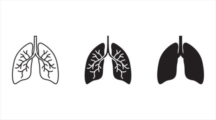 Lungs icon set. Pneumonia disease sign. Respiratory distress symbol. Quality design element. Flat style lungs icon. Editable stroke. Vector