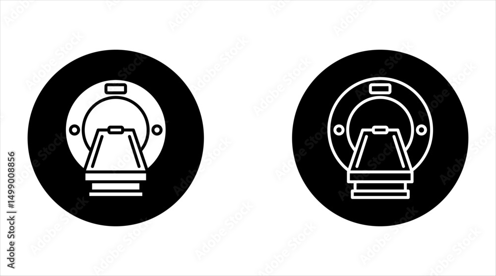 Poster mri machine linear desktop icon. brain scanning. medical equipment. magnetic resonance imaging. pixe
